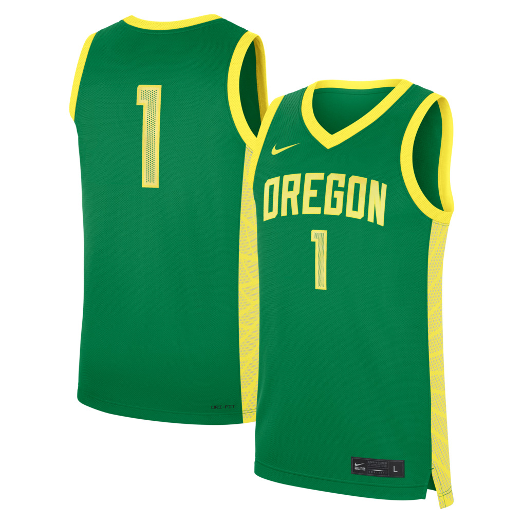Men's Nike Green Oregon Ducks #1 Road Replica Basketball Jersey - Jersey