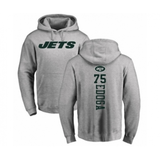 Football New York Jets #75 Chuma Edoga Ash Backer Pullover Hoodie - Jersey