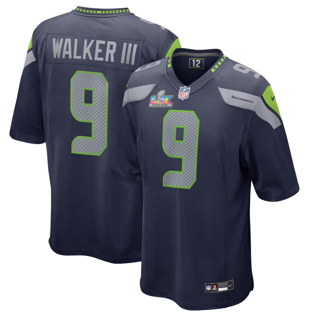 Men's Seattle Seahawks Kenneth Walker III Nike College Navy Super Bowl LX Patch Game Jersey - Jersey
