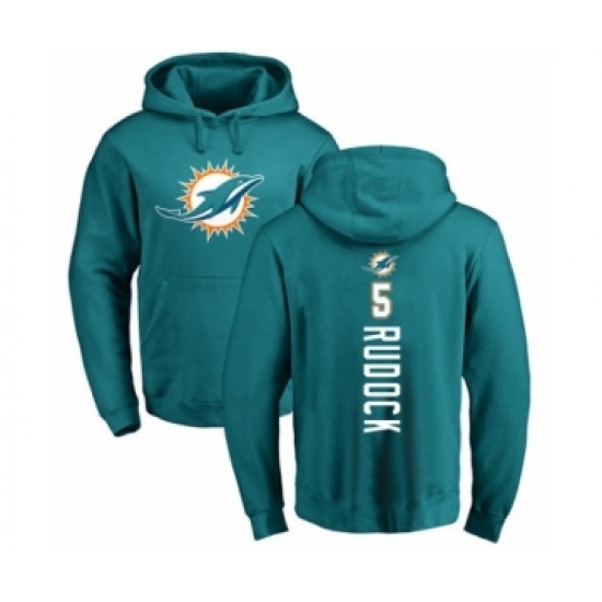 Football Miami Dolphins #5 Jake Rudock Aqua Green Backer Pullover Hoodie - Jersey
