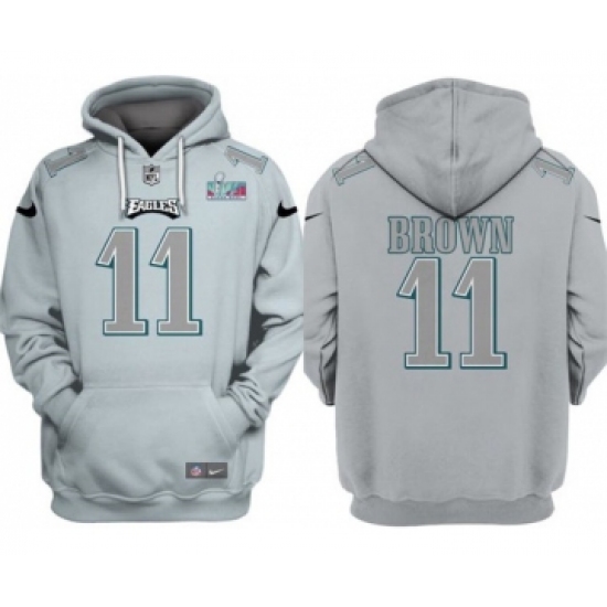 Men's Philadelphia Eagles #11 A.J. Brown Gray Atmosphere Fashion Super Bowl LVII Patch Pullover Hoodie - Jersey