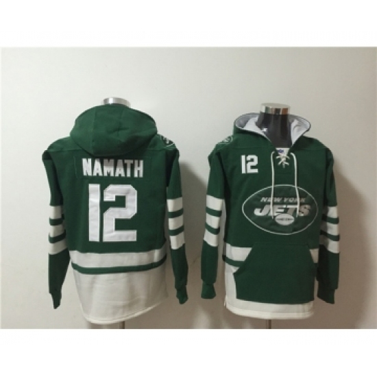 Men's New York Jets #12 Joe Namath Green Ageless Must-Have Lace-Up Pullover Hoodie - Jersey