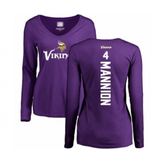 Football Women's Minnesota Vikings #4 Sean Mannion Purple Backer Slim Fit Long Sleeve T-Shirt - Jersey