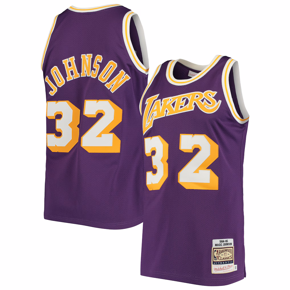 Men's Los Angeles Lakers Magic Johnson Mitchell & Ness Purple 1984/85 Hardwood Classics Authentic Jersey - Jersey