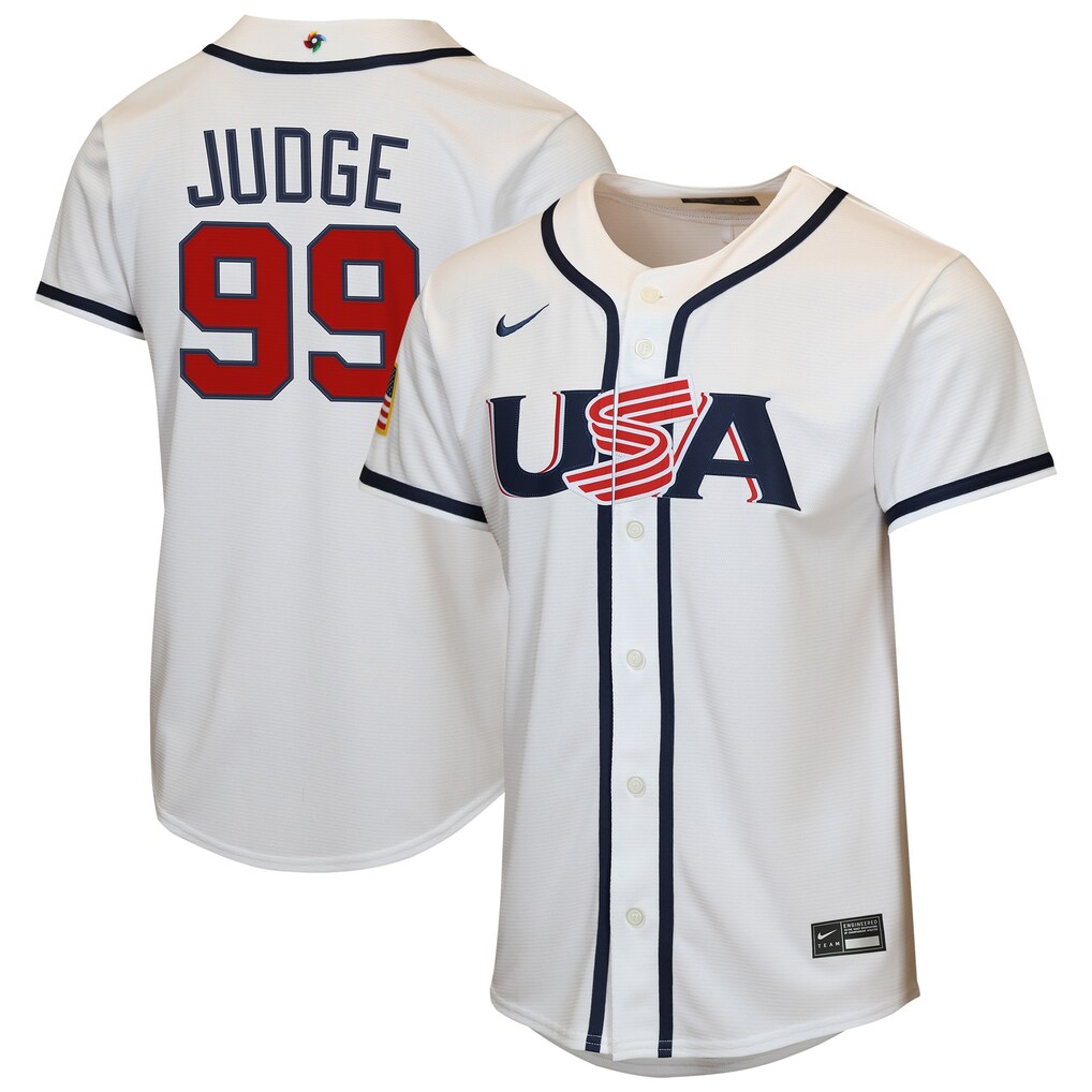 Youth USA Baseball Aaron Judge Nike White 2026 World Baseball Classic Home Replica Jersey - Jersey