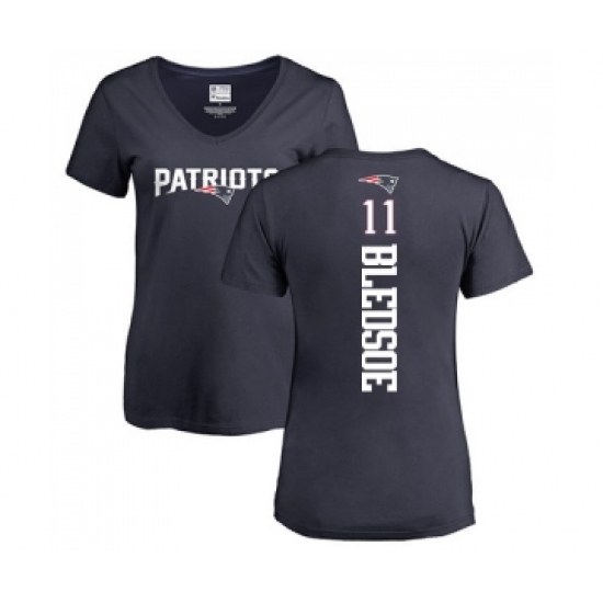 Football Women's New England Patriots #11 Drew Bledsoe Navy Blue Backer T-Shirt - Jersey