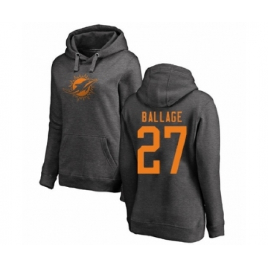 Football Women's Miami Dolphins #27 Kalen Ballage Ash One Color Pullover Hoodie - Jersey