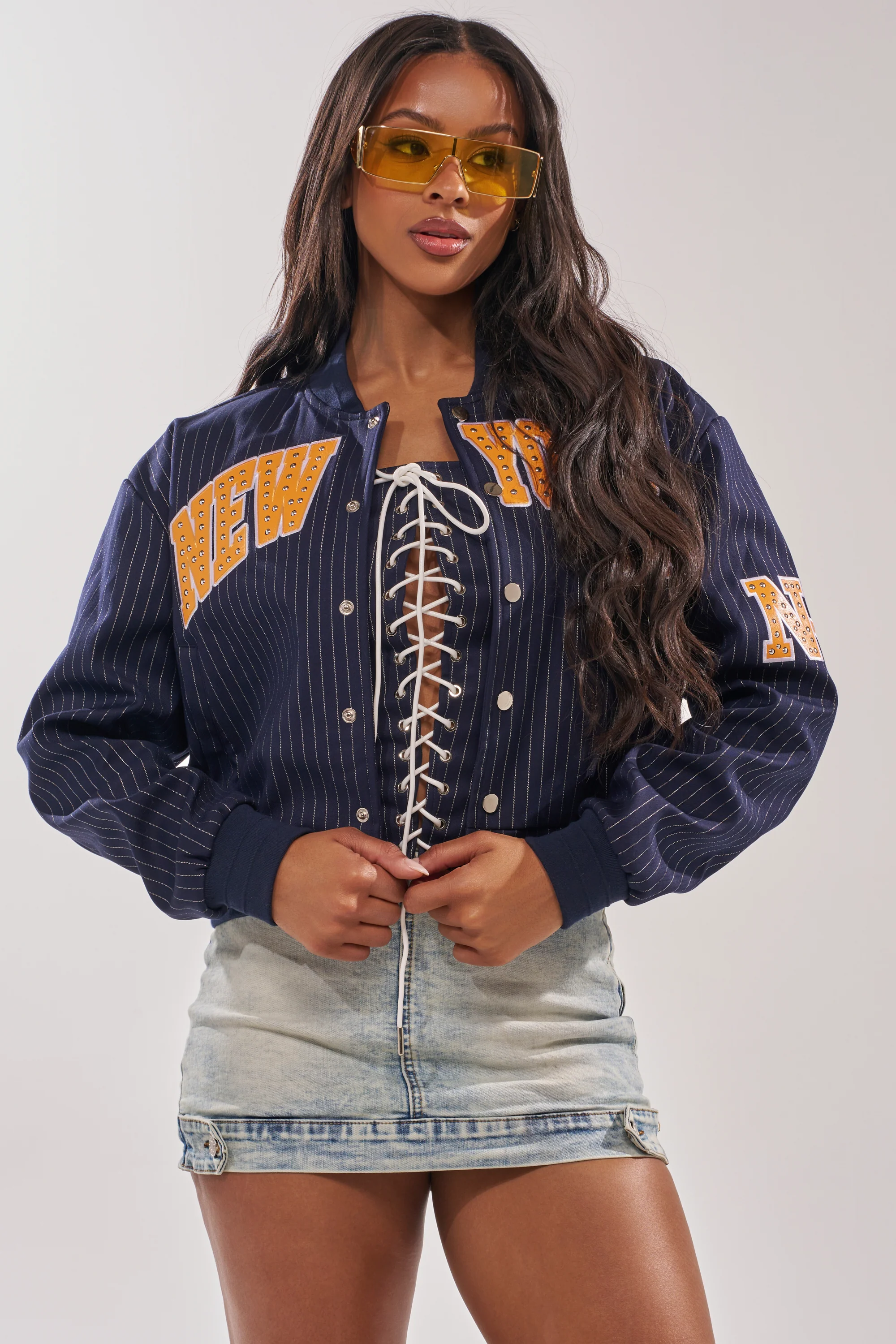 COURTSIDE PINSTRIPE BOMBER - Akira Wear