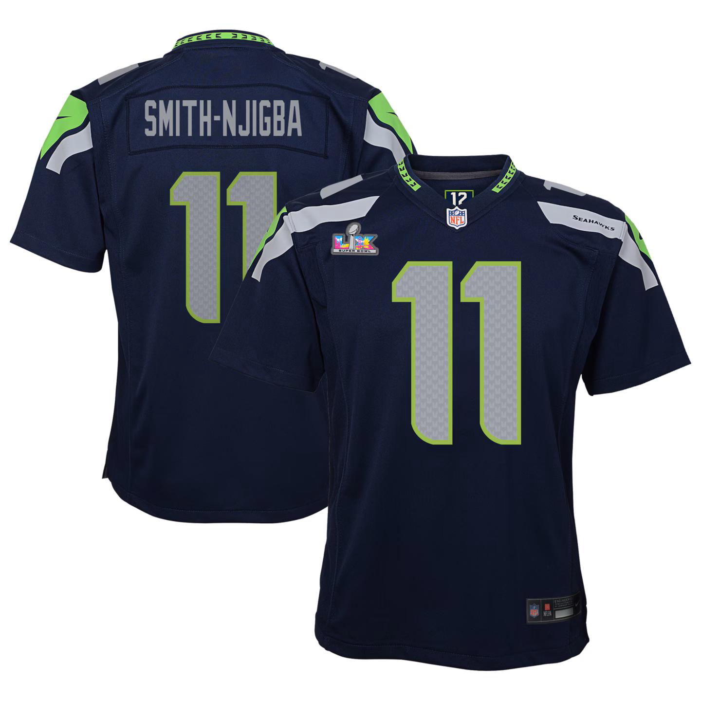 Youth Seattle Seahawks Jaxon Smith-Njigba Nike College Navy Super Bowl LX Patch Game Jersey - Jersey