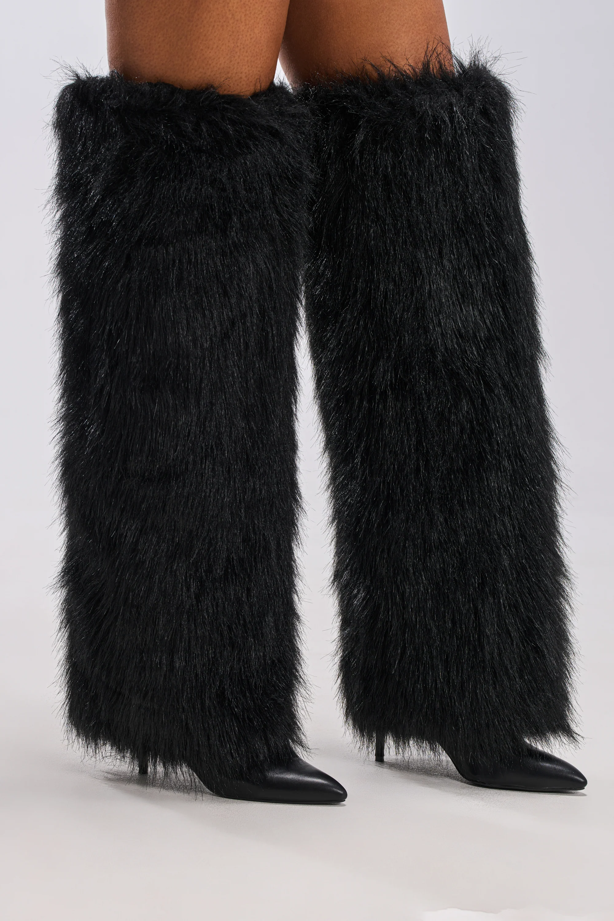 AZALEA WANG LANGLEYE BLACK THIGH HIGH FUR LUXE BOOT - Akira Wear