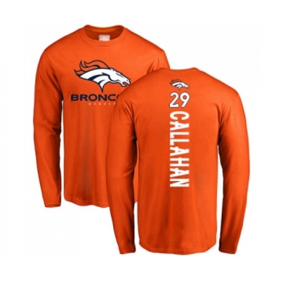 Football Denver Broncos #29 Bryce Callahan Orange Backer Long Sleeve T-Shirt - Jersey