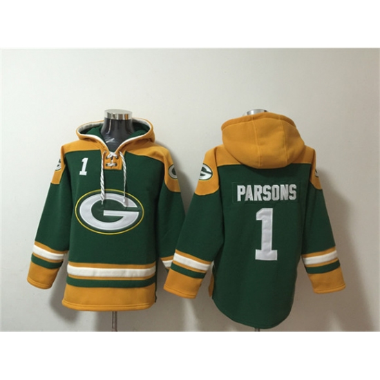 Men's Green Bay Packers #1 Micah Parsons Green Lace-Up Pullover Hoodie - Jersey