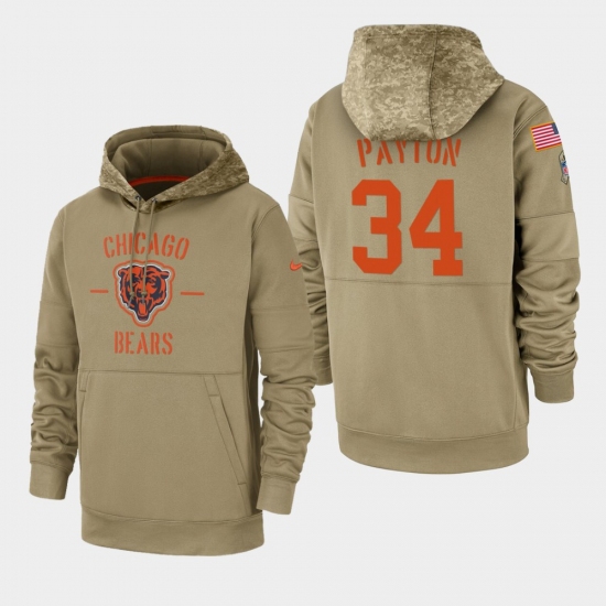 Men's Chicago Bears #34 Walter Payton 2019 Salute to Service Sideline Therma Pullover Hoodie - Tan - Jersey