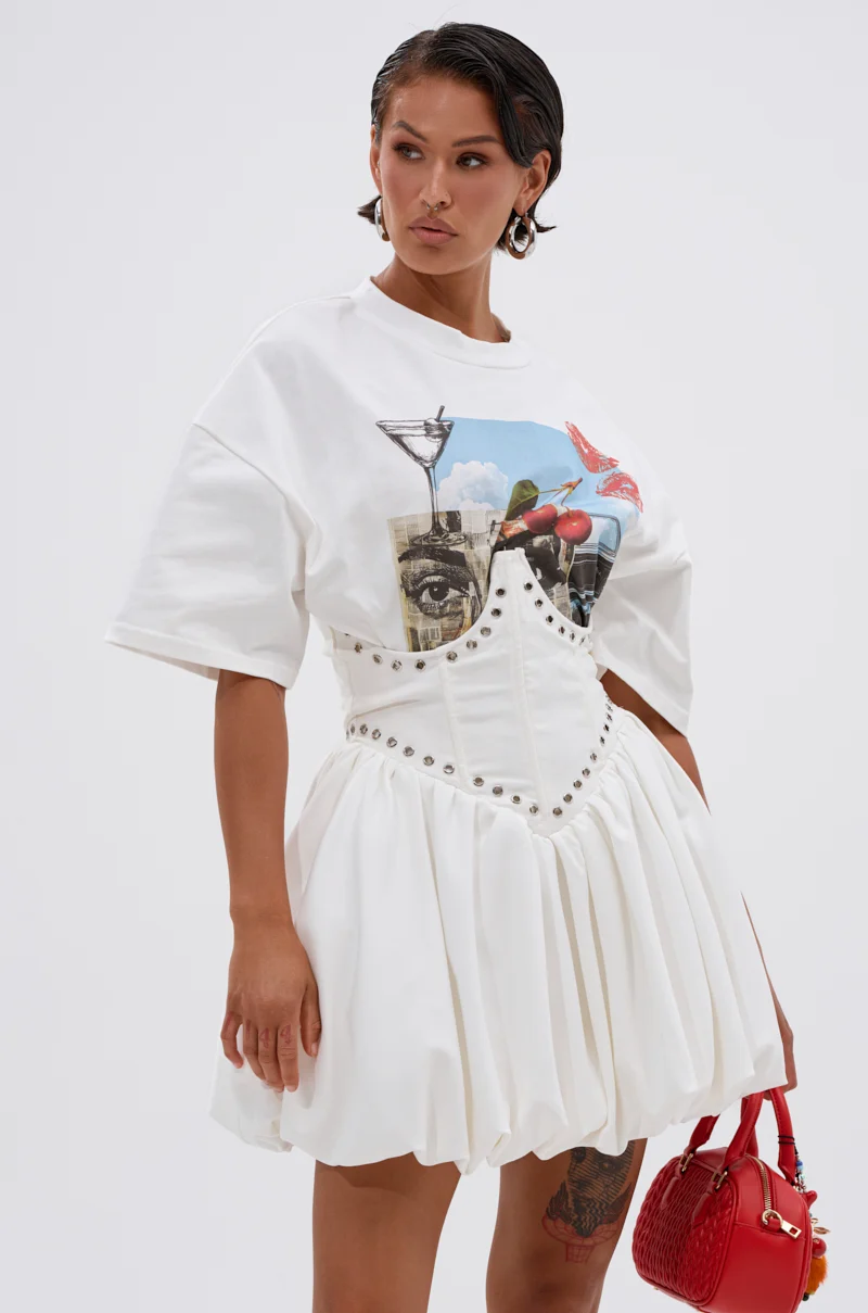 COOL GIRL LOADING MINI DRESS WITH GRAPHIC TEE ATTACHED - Akira Wear