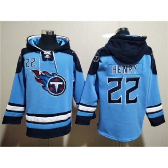 Men's Tennessee Titans #22 Derrick Henry Blue Lace-Up Pullover Hoodie - Jersey