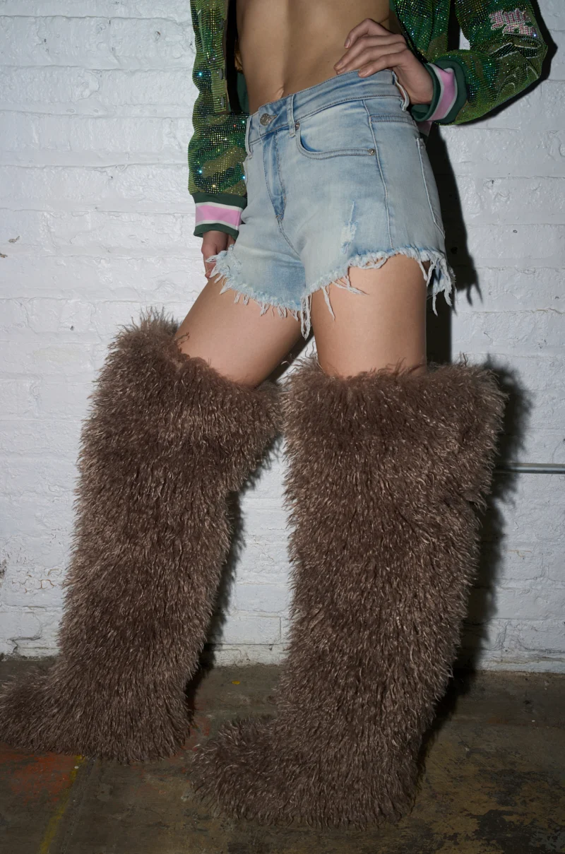 AZALEA WANG TEMPLETON TAUPE FAUX POODLE FUR OVER THE KNEE BOOT - Akira Wear