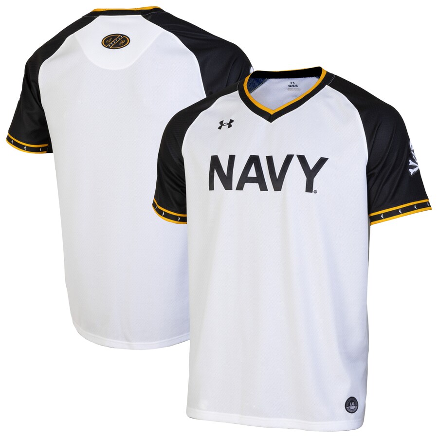 Men's Under Armour White/Navy Navy Midshipmen Replica Full-Button Baseball Jersey - Jersey
