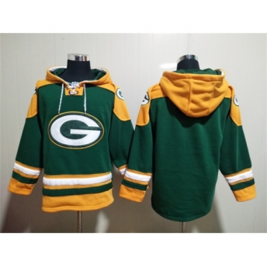 Men's Green Bay Packers Blank Green Lace-Up Pullover Hoodie - Jersey