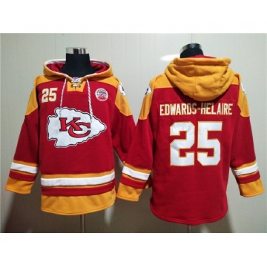 Men's Kansas City Chiefs #25 Clyde Edwards-Helaire Red Lace-Up Pullover Hoodie - Jersey
