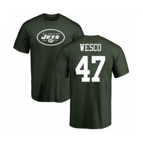 Football New York Jets #47 Trevon Wesco Green Name & Number Logo T-Shirt - Jersey