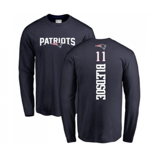 Football New England Patriots #11 Drew Bledsoe Navy Blue Backer Long Sleeve T-Shirt - Jersey
