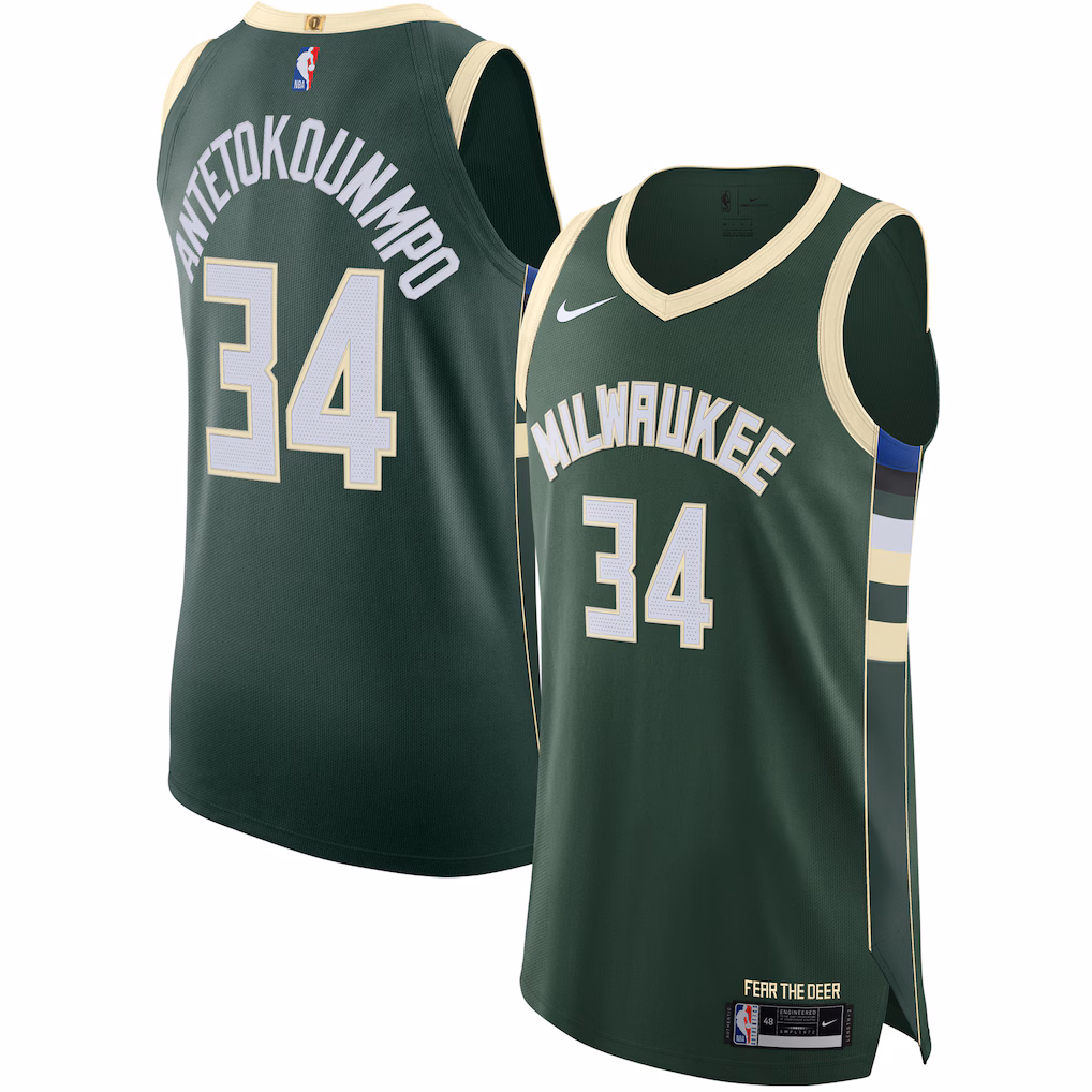 Men's Milwaukee Bucks Giannis Antetokounmpo Nike Hunter Green Authentic Jersey - Icon Edition - Jersey