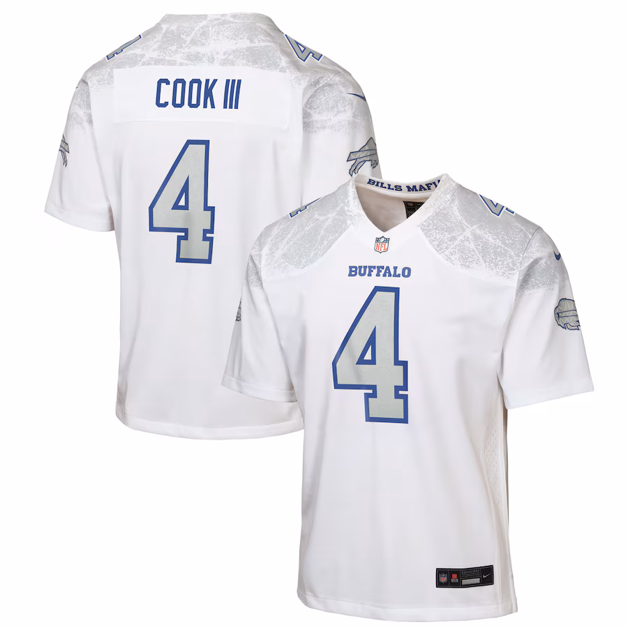 Youth Buffalo Bills James Cook III Nike White 2025 Rivalries Collection Game Jersey - Jersey