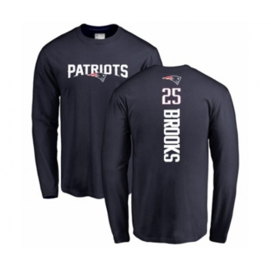 Football New England Patriots #25 Terrence Brooks Navy Blue Backer Long Sleeve T-Shirt - Jersey