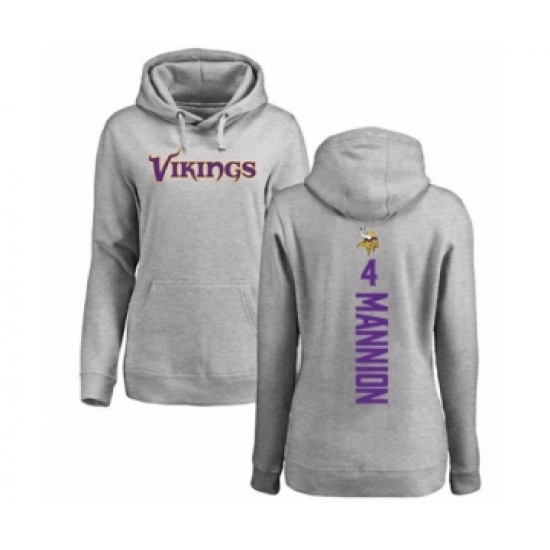 Football Women's Minnesota Vikings #4 Sean Mannion Ash Backer Pullover Hoodie - Jersey