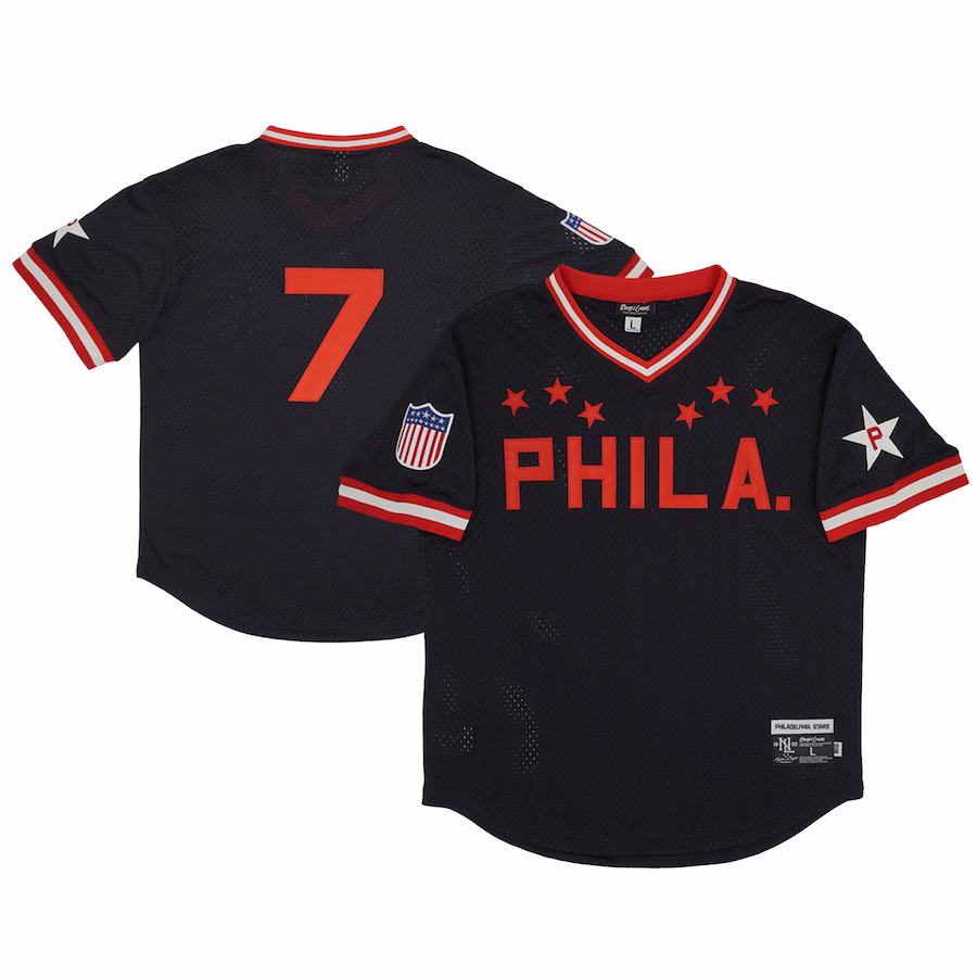 Men's Philadelphia Stars #7 Rings & Crwns Black Mesh Replica V-Neck Jersey - Jersey