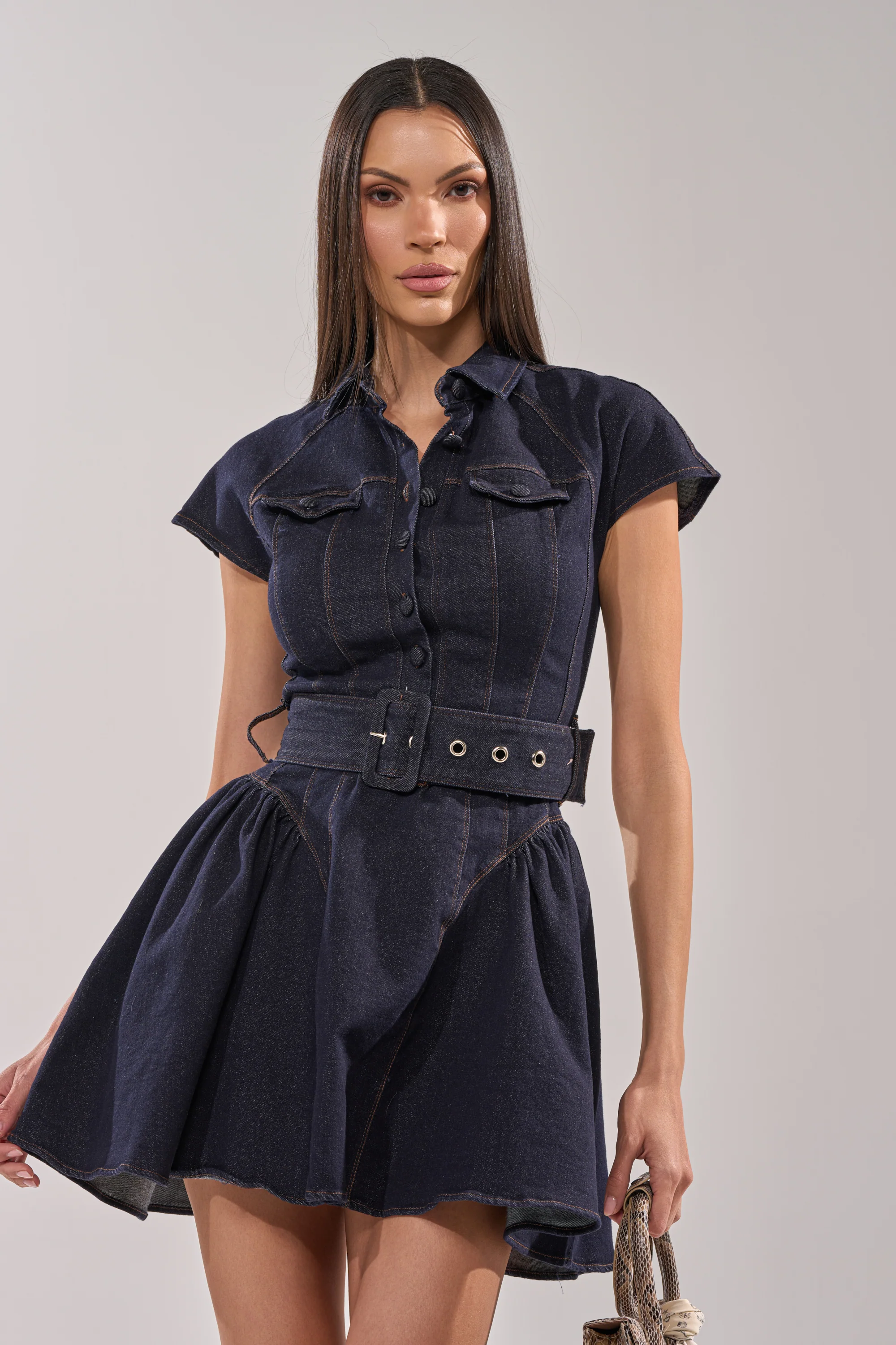 SADIE BUTTON UP DENIM MINI DRESS - Akira Wear