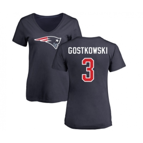 Football Women's New England Patriots #3 Stephen Gostkowski Navy Blue Name & Number Logo Slim Fit T-Shirt - Jersey