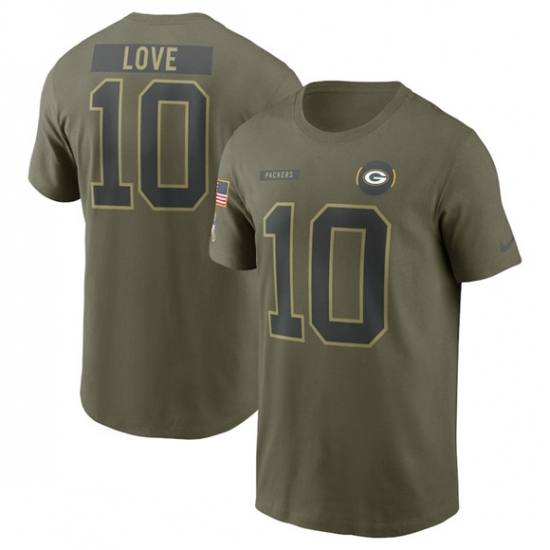 Men's Green Bay Packers #10 Jordan Love Olive 2025 Salute to Service Name & Number T-Shirt - Jersey