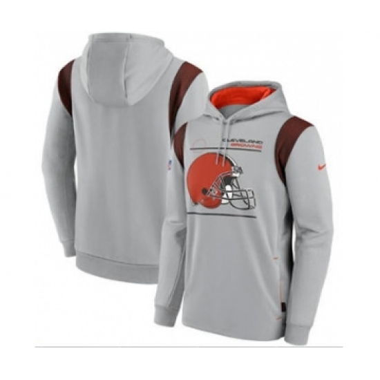Men's Cleveland Browns 2021 Gray Sideline Logo Performance Pullover Hoodie - Jersey