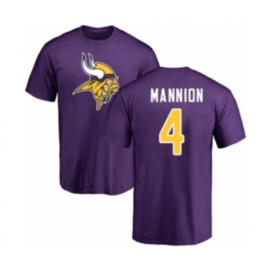 Football Minnesota Vikings #4 Sean Mannion Purple Name & Number Logo T-Shirt - Jersey