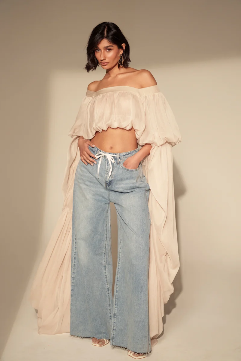 SLOUCHY SQUARE NECK LONG SLEEVE BLOUSE TOP - Akira Wear