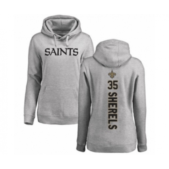Football Women's New Orleans Saints #35 Marcus Sherels Ash Backer Pullover Hoodie - Jersey