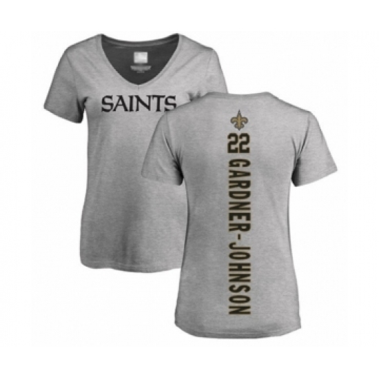 Football Women's New Orleans Saints #22 Chauncey Gardner-Johnson Ash Backer V-Neck T-Shirt - Jersey