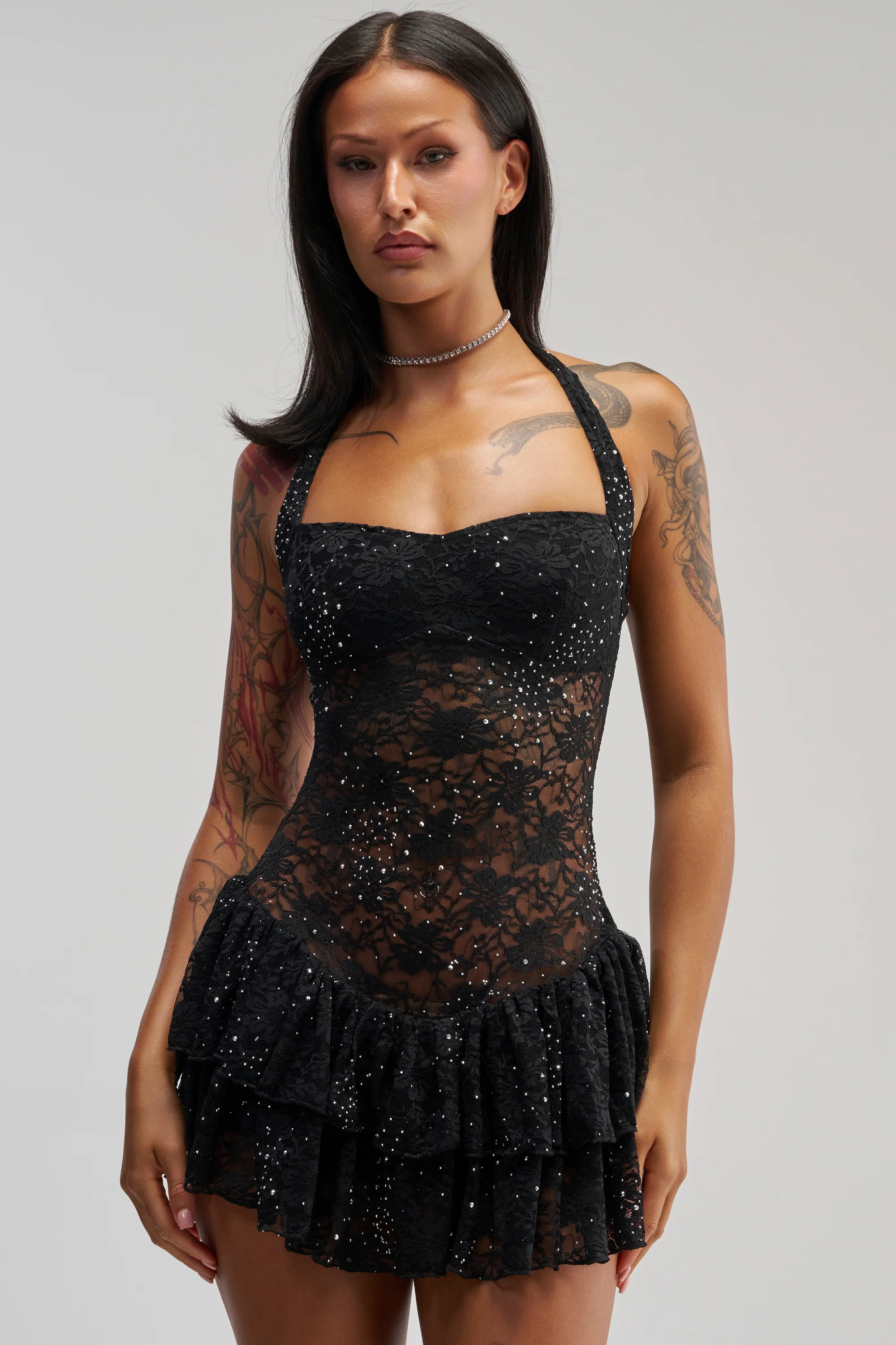 SEE RIGHT THROUGH ME LACE MINI DRESS IN BLACK - Akira Wear