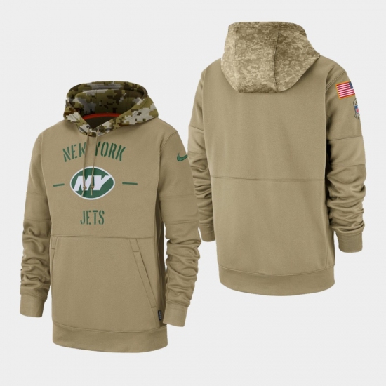 Men's New York Jets Tan 2019 Salute to Service Sideline Therma Pullover Hoodie - Jersey