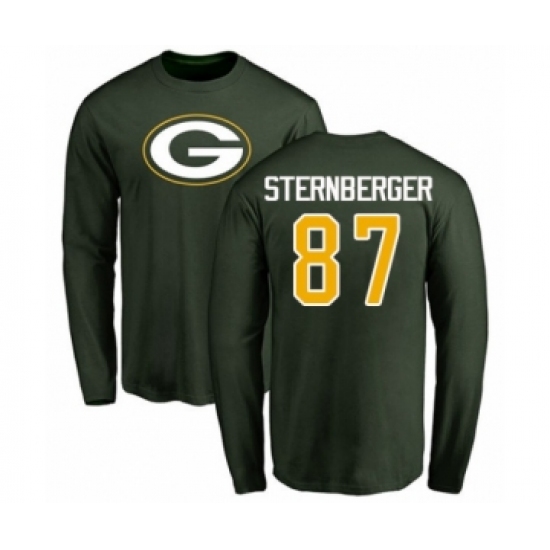 Football Green Bay Packers #87 Jace Sternberger Green Name & Number Logo Long Sleeve T-Shirt - Jersey