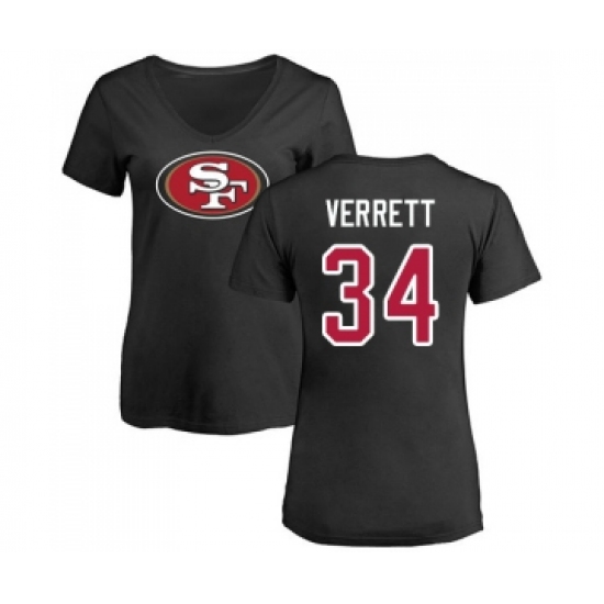 Football Women's San Francisco 49ers #34 Jason Verrett Black Name & Number Logo T-Shirt - Jersey