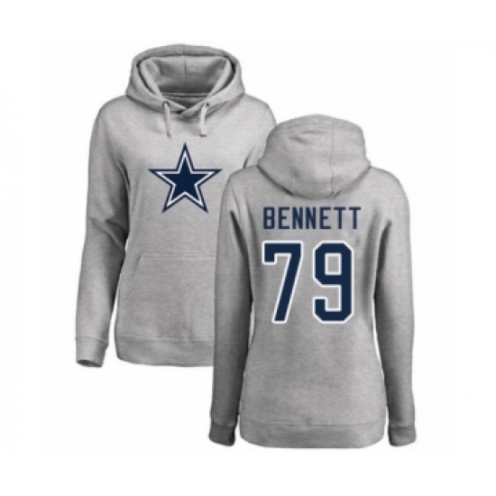 Football Women's Dallas Cowboys #79 Michael Bennett Ash Name & Number Logo Pullover Hoodie - Jersey