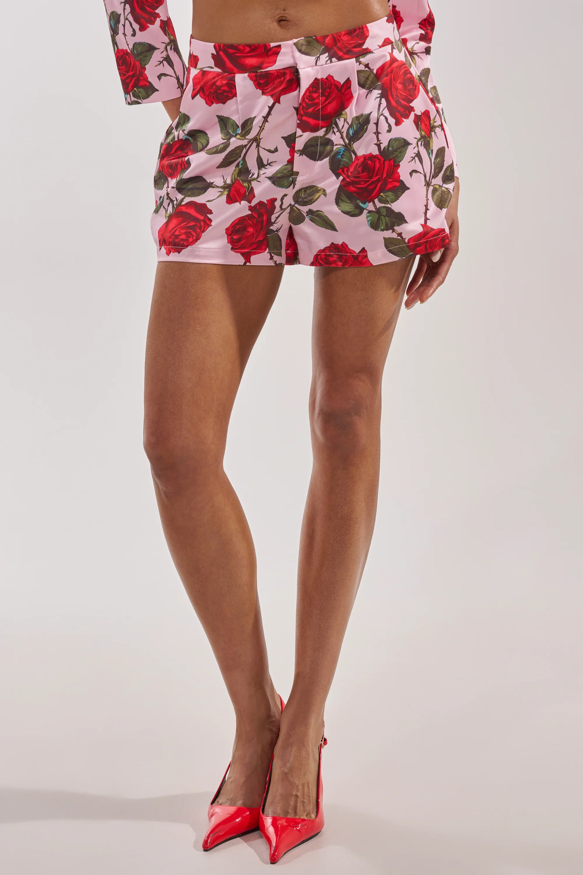 DOZEN ROSES SATIN SHORTS IN LIGHT PINK - Akira Wear