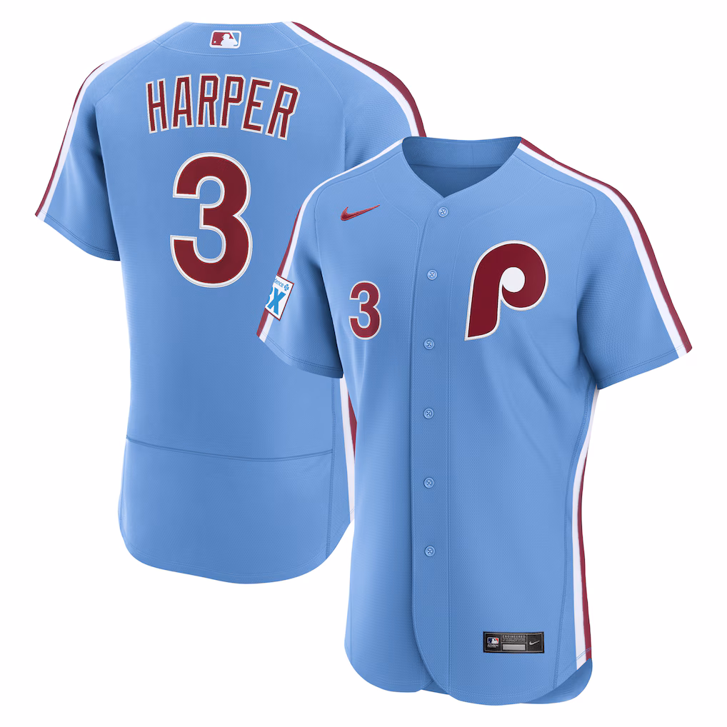 Men's Philadelphia Phillies Bryce Harper Nike Light Blue Alternate Authentic Sponsor Patch Jersey - Jersey
