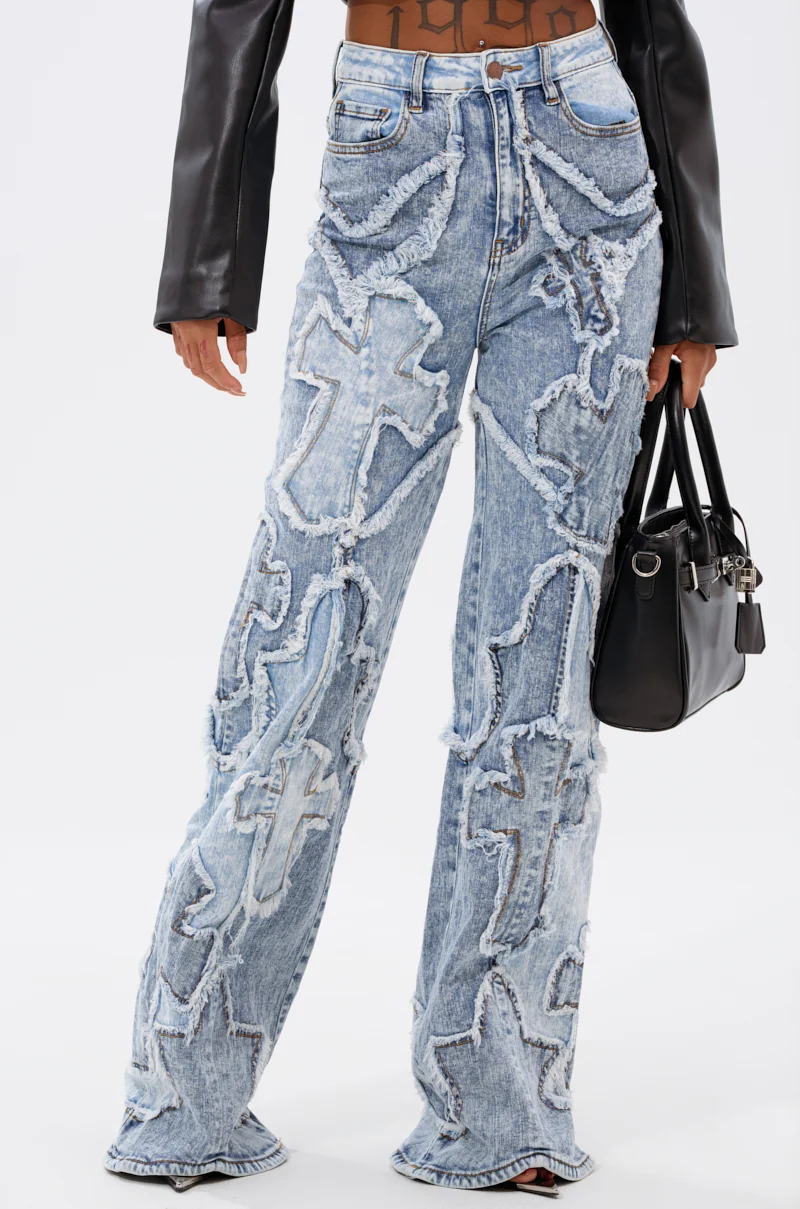 CROSSED OUT DENIM DISTRESSED PANT - Akira Wear
