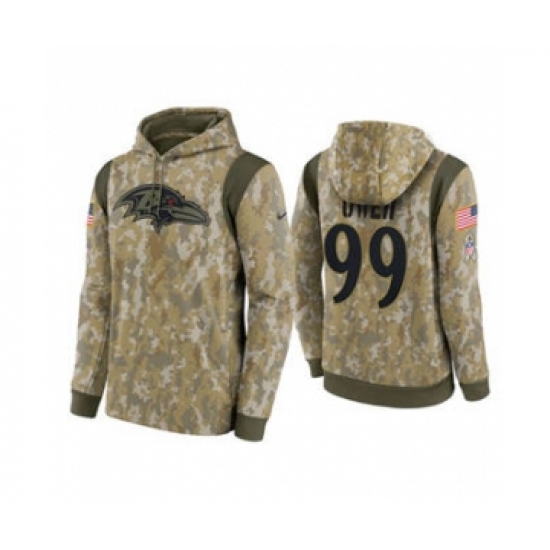 Men's Baltimore Ravens #99 Jayson Oweh Camo 2021 Salute To Service Therma Performance Pullover Football Hoodie - Jersey