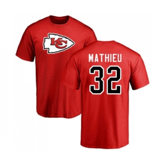 Football Kansas City Chiefs #32 Tyrann Mathieu Red Name & Number Logo T-Shirt - Jersey