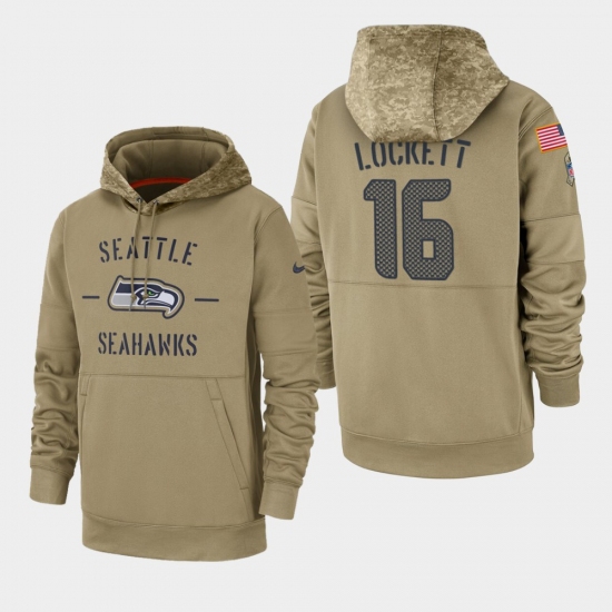 Men's Seattle Seahawks #16 Tyler Lockett 2019 Salute to Service Sideline Therma Pullover Hoodie - Tan - Jersey