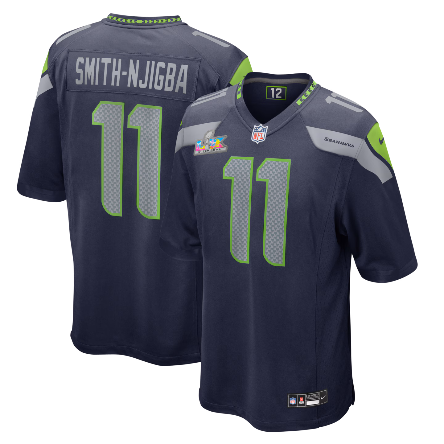 Men's Seattle Seahawks Jaxon Smith-Njigba Nike College Navy Super Bowl LX Patch Game Jersey - Jersey
